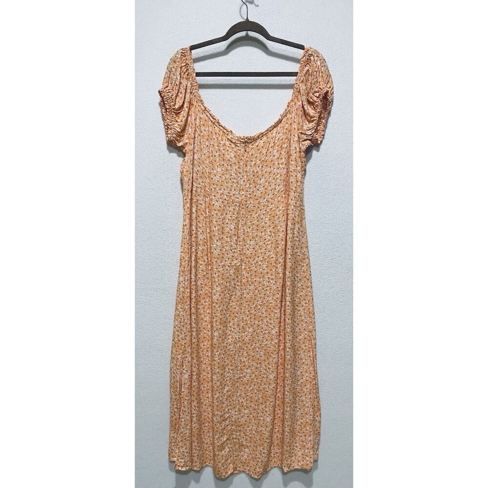 H and M Dress Womens XL Orange Ditzy Floral Ruffle Milkmaid Coquette Feminine - Picture 4 of 6